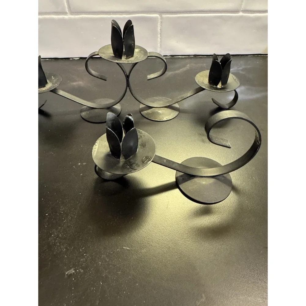 Vintage Black Wrought Iron Candle Holders Set Of 3 Scroll Work castle core‎